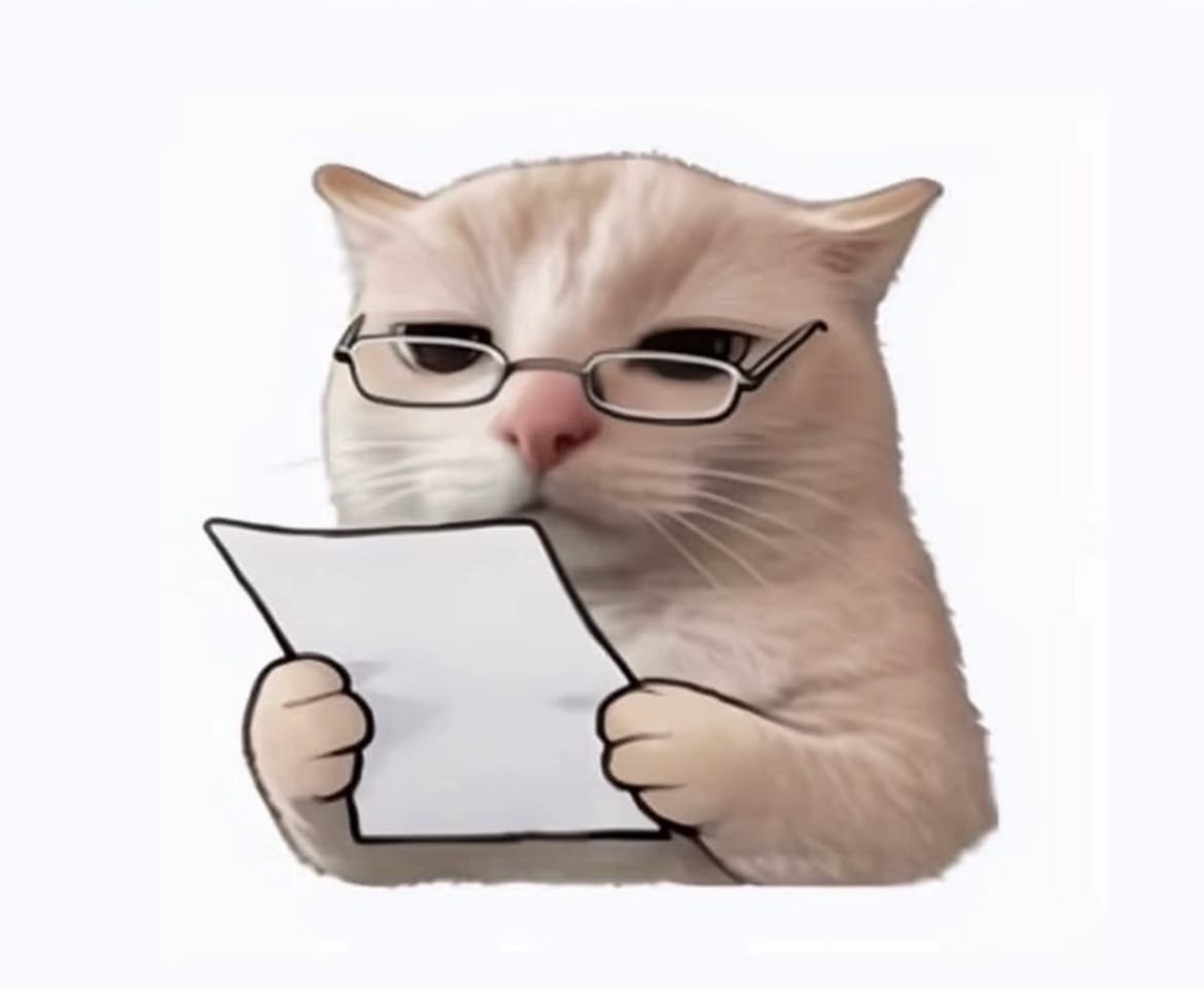 Sticker of a cat reading a document