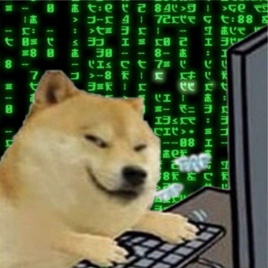 Sticker of a dog coding at a computer